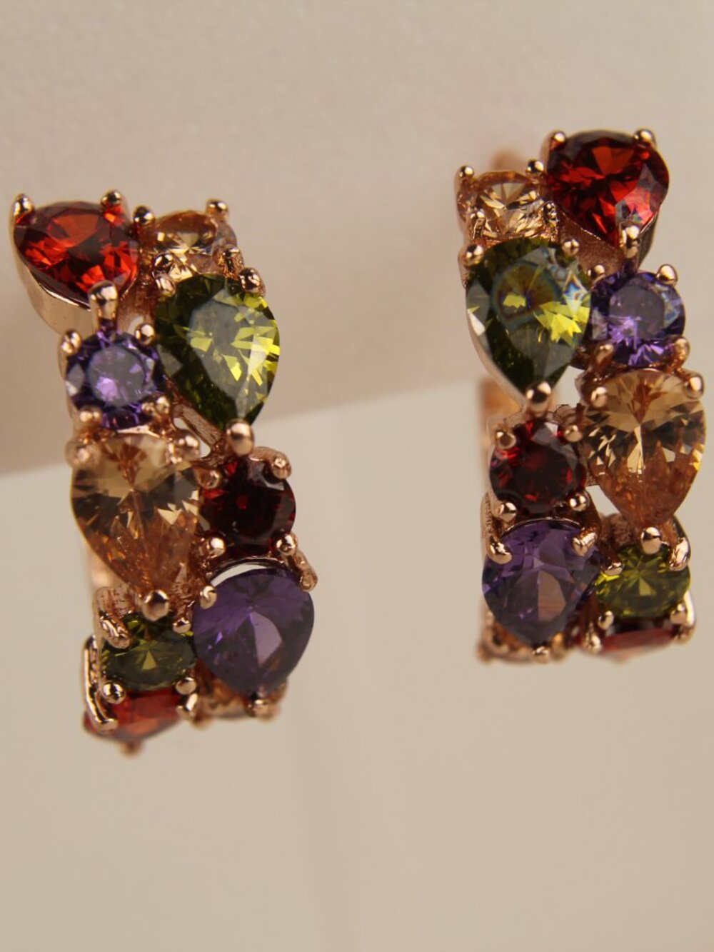 Multicolor Gemstone Cluster Hoop Earrings Rose Gold CZ Statement Huggies